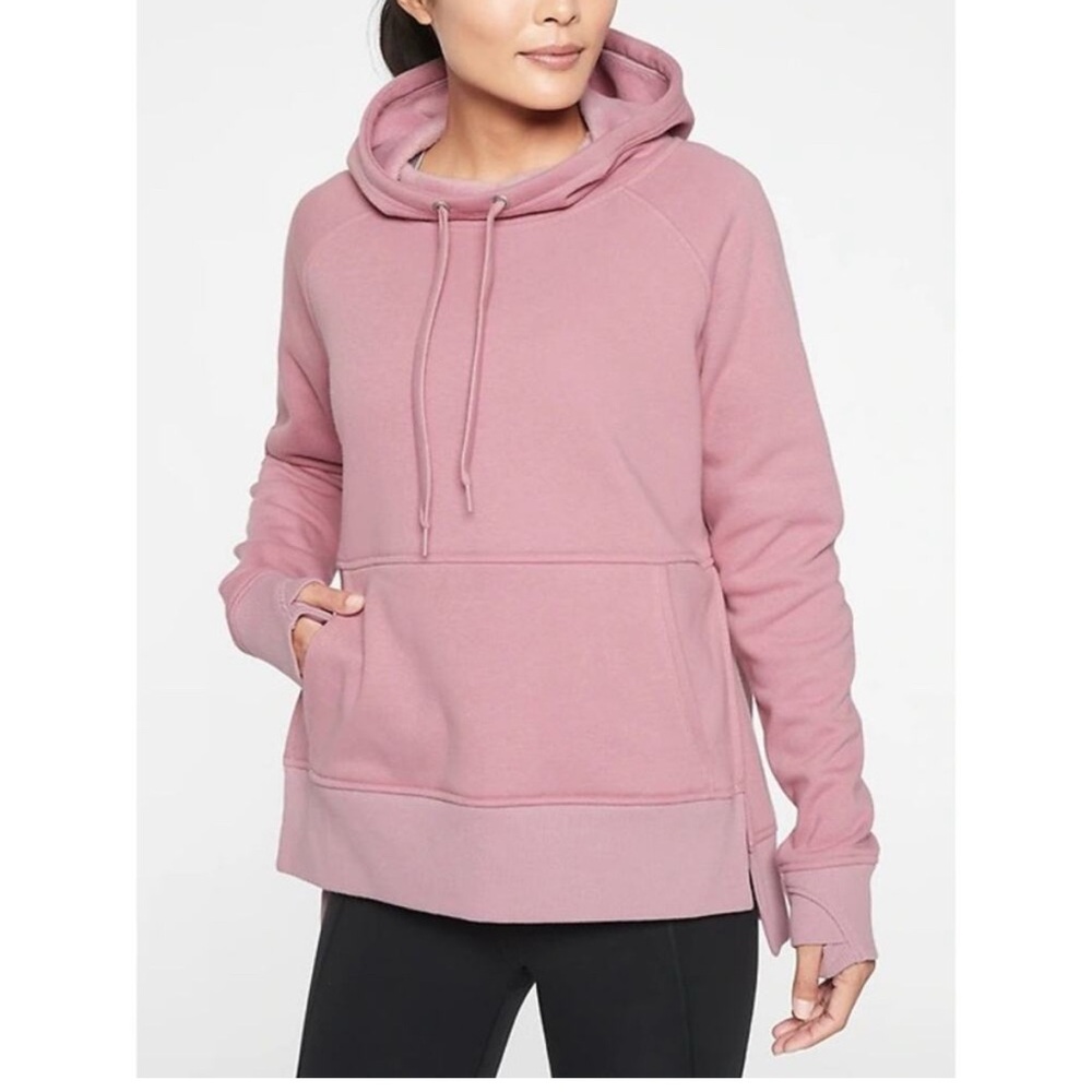 Athleta cozy karma side slit fleece lined mauve pink hoodie